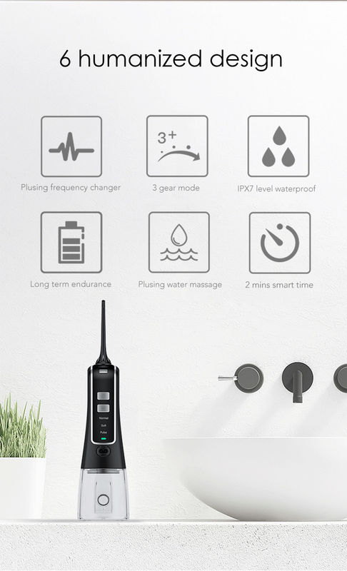 Su geçirmez IPX7 Duş Su Flosser Akülü Oral Irrigator 300ml Su Deposu